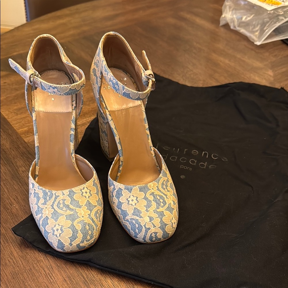 Laurence Dacade Women's Blue and Cream Lace Heels